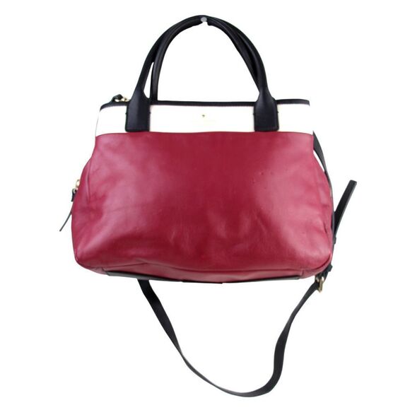 Kate Spade BURGUNDY WHITE GENUINE LEATHER X-BODY SATCHEL SHOULDER BAG HANDBAG - Picture 1 of 16